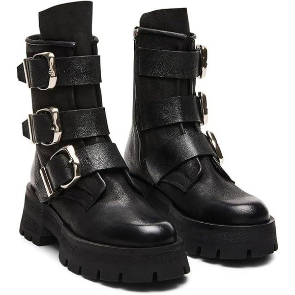Steve Madden Boots Roland Motorcycle Leather Women's Size 9 Black - Picture 1 of 12